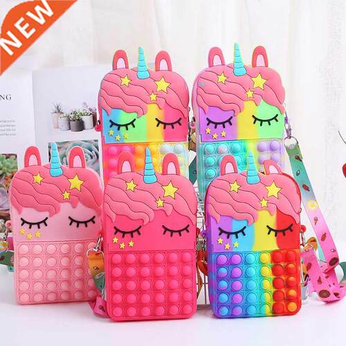 Fashion Fidget Toys Push Bubbles Toy Rainbow Unicorn Coin Pu