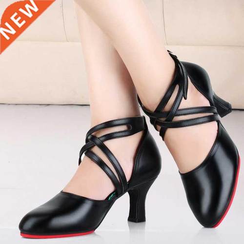 Women's Genuine Leather Latin Dance Shoes Black/Wine Red Hig