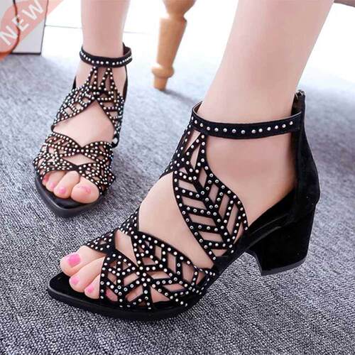2022 New Style Women Summer Hollow Out Faux Leather Rhinest