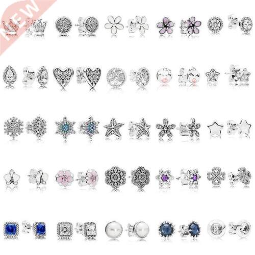 100% 925 Sterling Silver pan Studs Earring Round Flower Hear