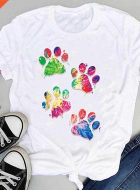 Women Cartoon Watercolor Paw Pet Dog Cute  Print Grap