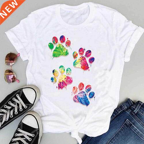 Women Cartoon Watercolor Paw Pet Dog Cute  Print Grap