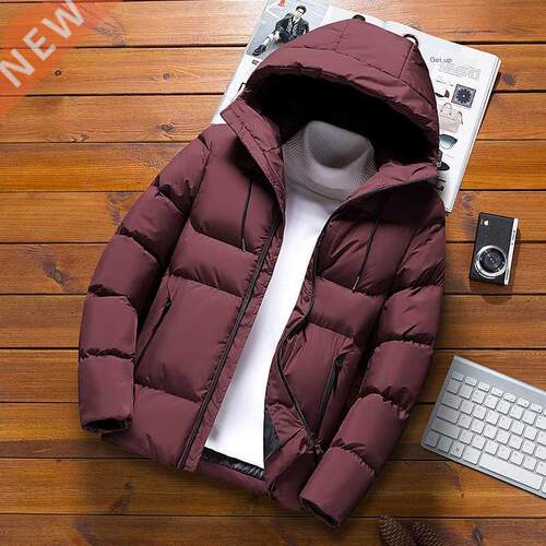 Winter new men hooded down jacket solid color fashion casual