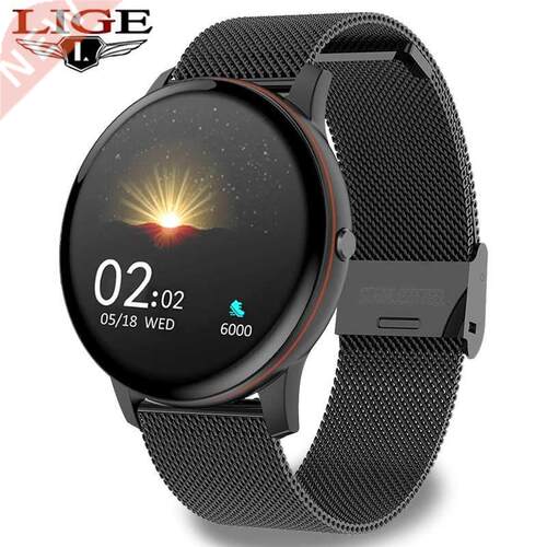 LIGE New men and women Full touch screen Smart watch heart