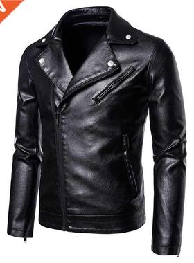 Men's leather jacket/motorcycle lapel oblique zipper Male au