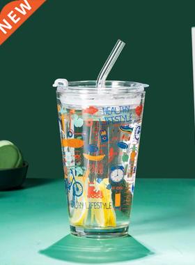 Straw Glass Cup ns Cute Grl Thckened Heat-Resstant