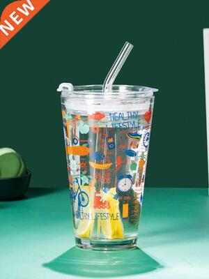 Straw Glass Cup ns Cute Grl Thckened Heat-Resstant