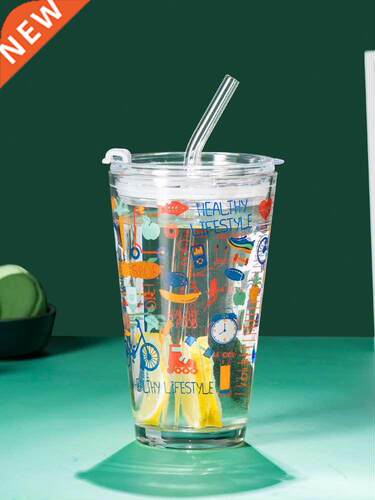 Straw Glass Cup ns Cute Grl Thckened Heat-Resstant