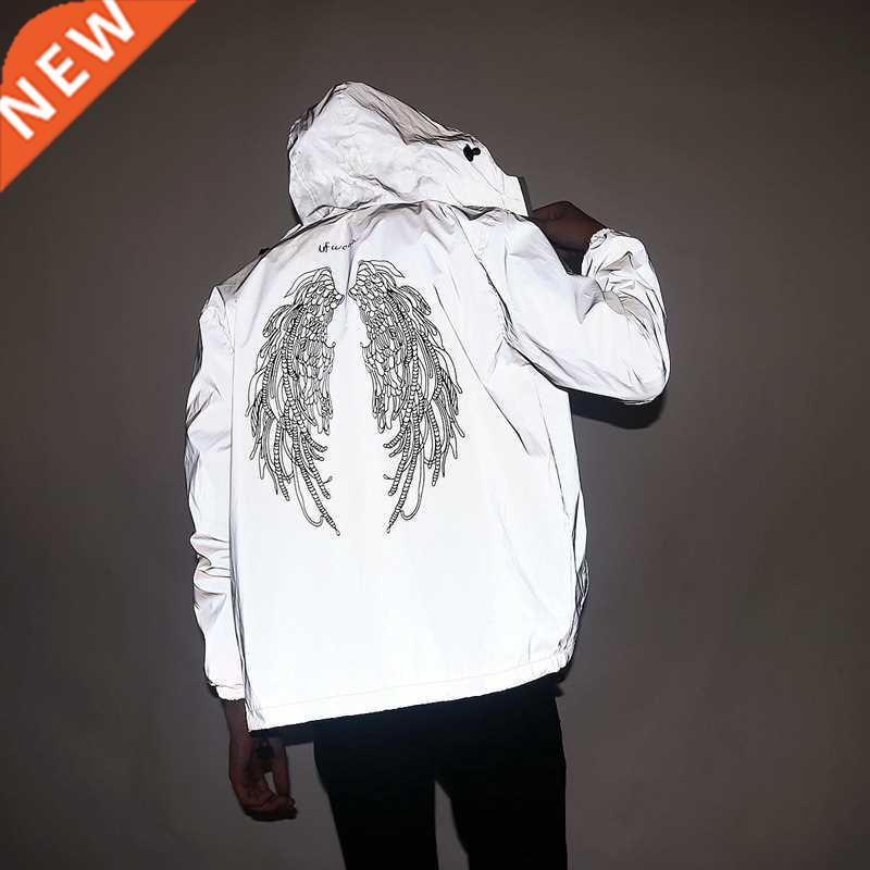 Men's Full Reflective Jacket Casual Women Windbreaker Hip Ho