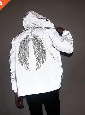 Men's Full Reflective Jacket Casual Women Windbreaker Hip Ho