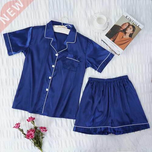 Womens Silk Satin Pajamas Pyjamas Set Sleepwear Short Couple