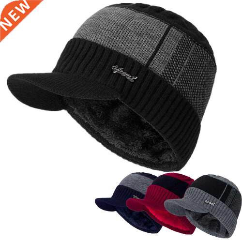 New Unisex Warm Winter Hat With Brim Add Fur Lined Beanie Ha