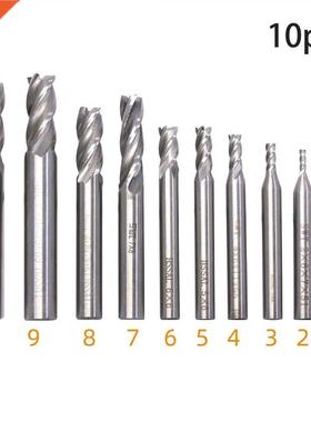 10pcs/set Tungsten Carbide 4 Flutes HSS End Milling Cutter S