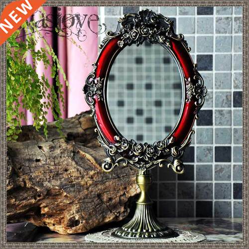 Europe Antique Bronze Red Frame Metal Desktop Mirror Big