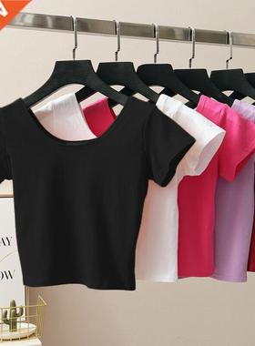 11 Colors Solid Crop Top Women T-shirt Cropped Slim High Wai