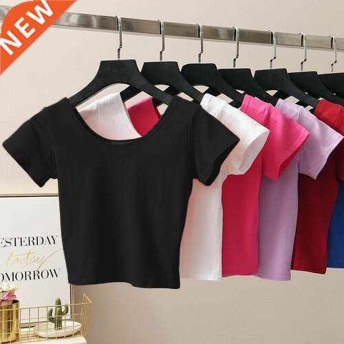 11 Colors Solid Crop Top Women T-shirt Cropped Slim High Wai