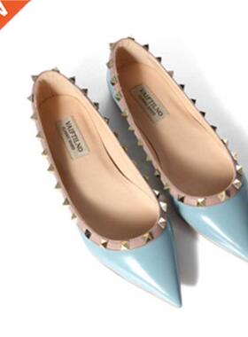 Lady Shiny Patent Leather Flats With Rivets High Fashion Sho