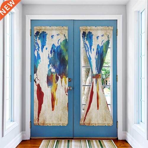 Colorful Map On Vintage Background Door Curtains for Living