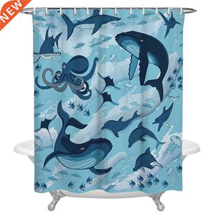 Underwater World Shark Dolphin Shower Curtains for Bathroom