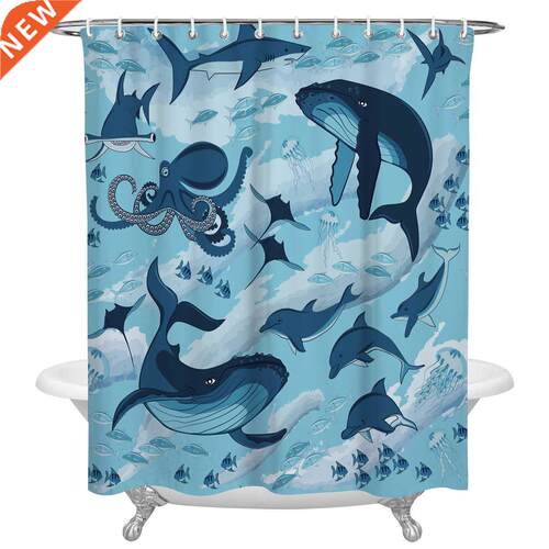 Underwater World Shark Dolphin Shower Curtains for Bathroom