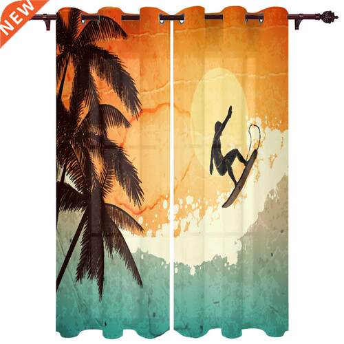 Hawaii Surfing Tropical Ocean Window Curtains Home Decor