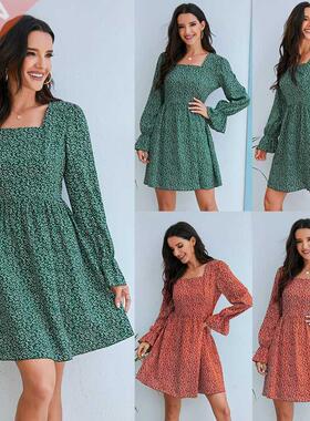 2022 autumn winter skirt women floral dress 女碎花连衣裙