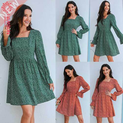 2022 autumn winter skirt women floral dress 女碎花连衣裙
