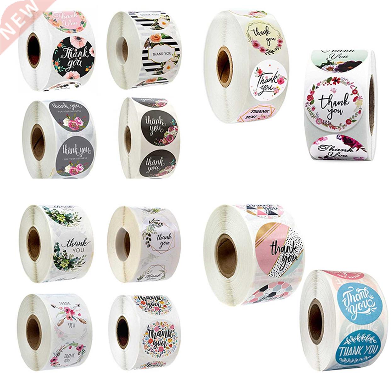 1 Roll(500Pcs) Flowers Thank You Sticker Paper Labels Round