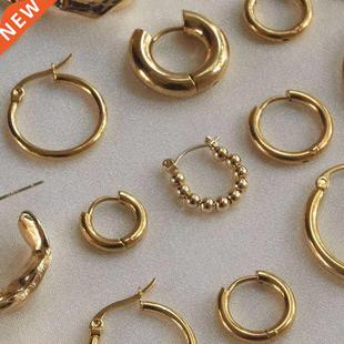 Gold Color Stainless Steel Hoop Earrings for Women Small Si