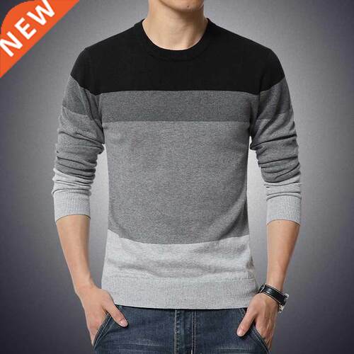 Casual Men's Sweater O-Neck Striped Slim Fit Knittwear 2021