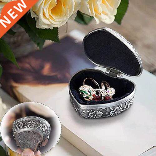 Jewelry Organizer Box Antique Tin Heart-Shaped Rose Retro