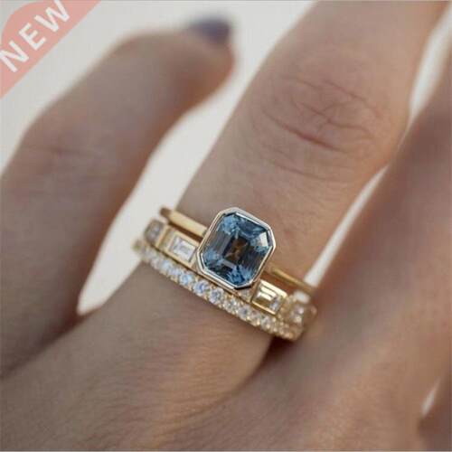 pcs Wedding Ring Sets for Women Luxury Acid Blue Crystal Ri