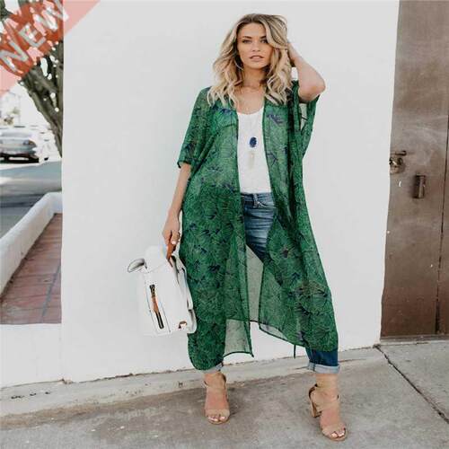 Long Kimono Blouse For Women Summer Short Sleeve Tunic Trans