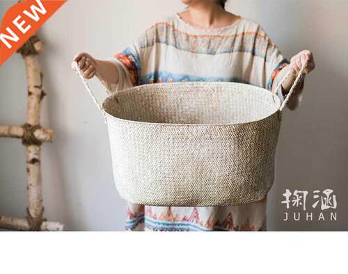 Large Straw Storage Basket Linen Basket Natural Handmade