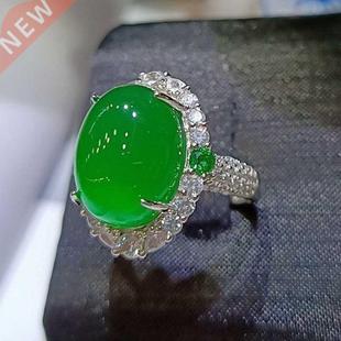 S925 Silver Full Diamond Inlaid High Ice Green Chalcedony Ne