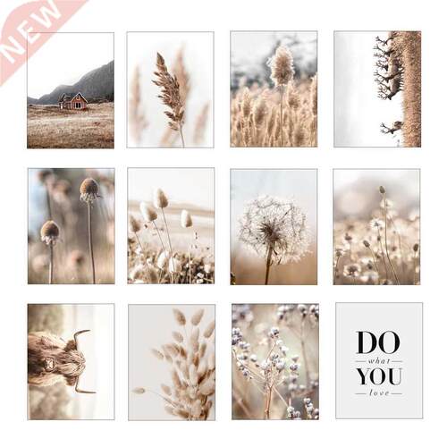 Beige Reed Dandelion Grass Cow Natural Wall Art Painting No