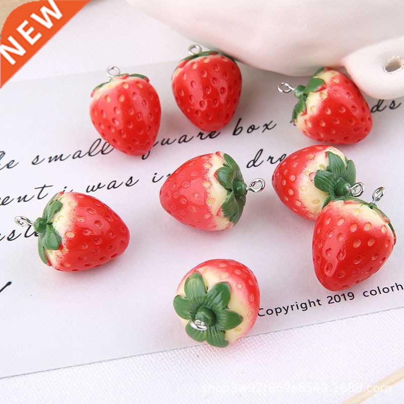 10pcs/pack Big and Small 3D Strawberry Fruit Resin Chms Pe