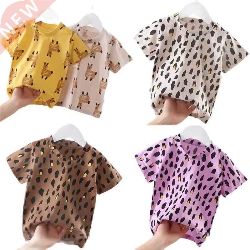 Children's leopard print cotton short-sleeved T-shirt summer