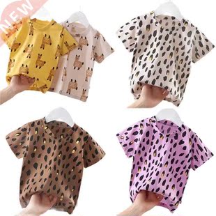Children's leopard print cotton short-sleeved T-shirt summer