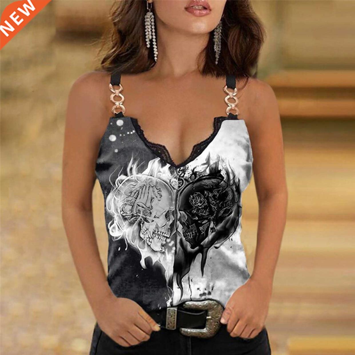 2022 Ladies Fashion Tank Top Summer Lace Chain Strap Woman C