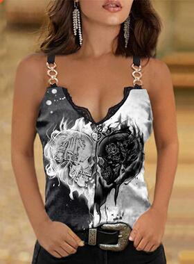 2022 Ladies Fashion Tank Top Summer Lace Chain Strap Woman C