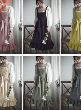 French Pastoral Apron Florist Literary Cotton Linen Retro