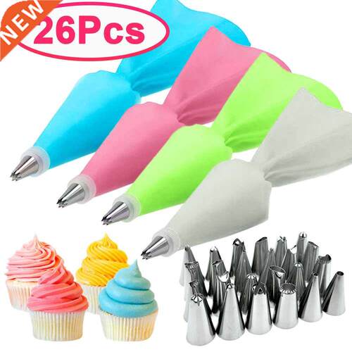 8/26Pcs/Set Silicone Pastry Bag Tips Kitchen Cake Icing Pipi