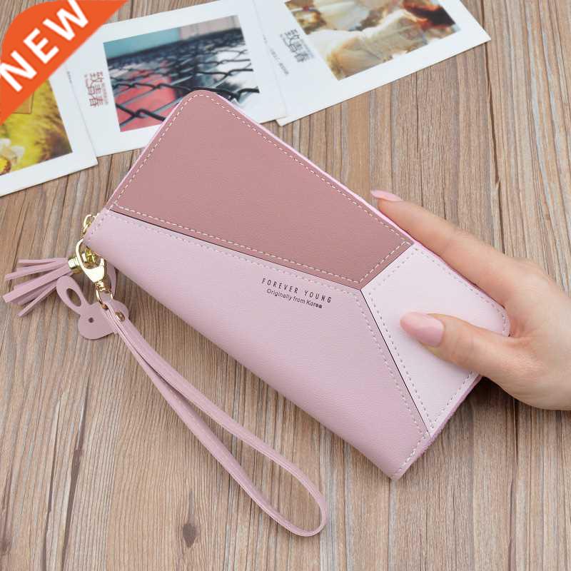 Geometric Patchwork PU Leather Women Long Zipper Wrist Purse