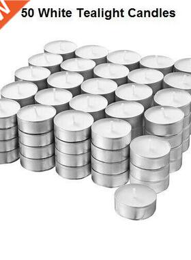 50pcs Candles White Unscented Smokeless Wax Tea Light 6g