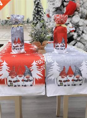 Christmas Table Runner Fashion Red Gray Santa Claus