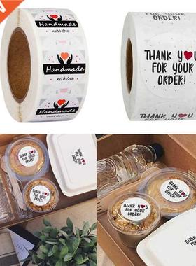 500pcs/Roll Round Thank You Hand Made with Love Cake Packagi