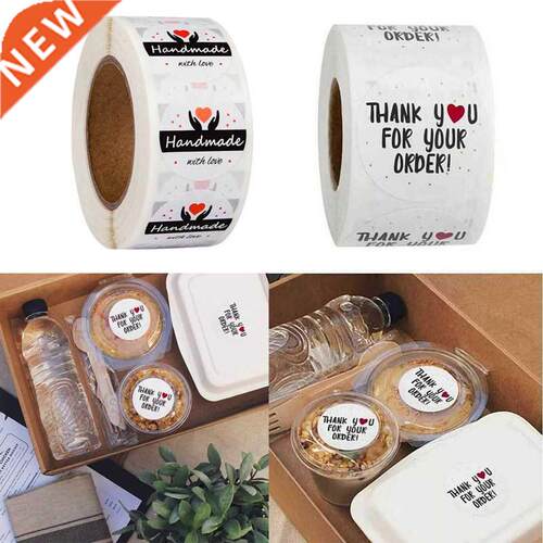 500pcs/Roll Round Thank You Hand Made with Love Cake Packagi