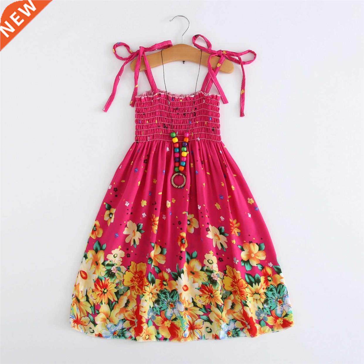 Summer Girls Floral Dress Sling Ruffles Bohemian Beach Princ图片