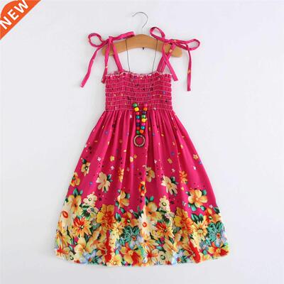 Summer Girls Floral Dress Sling Ruffles Bohemian Beach Princ